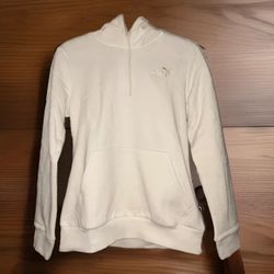 PUMA Women's Essential Fleece Lined Embroidered Logo Pullover Hoodie Small Cream