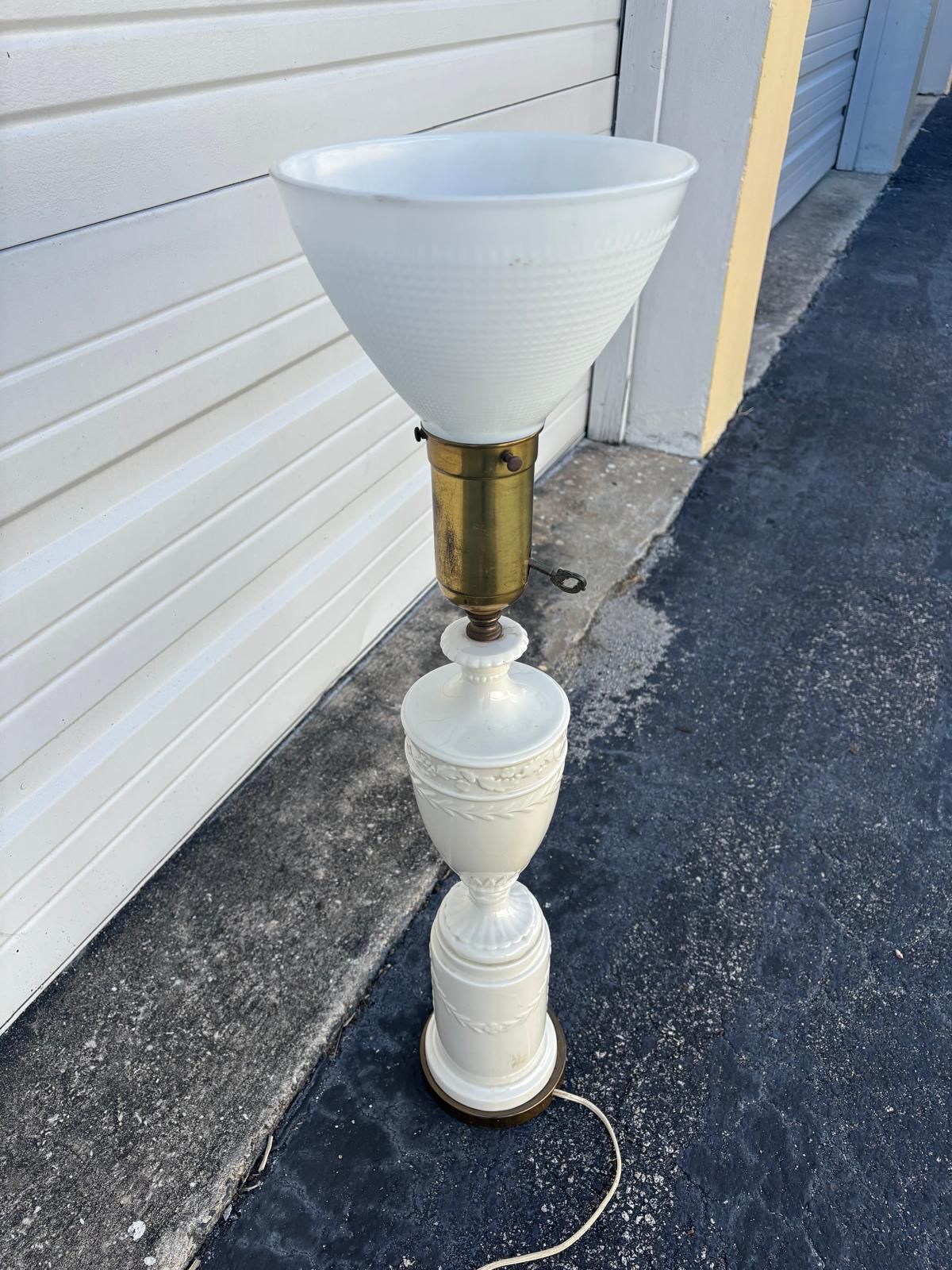 …Vintage alabaster, art deco, porcelain table lamp 29” high $75