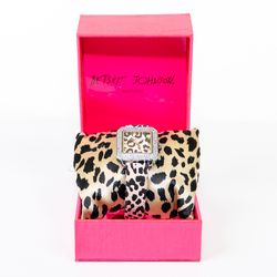 Betsey Johnson Leopard-Print Watch with Crystal Bezel and Pink Box vintage