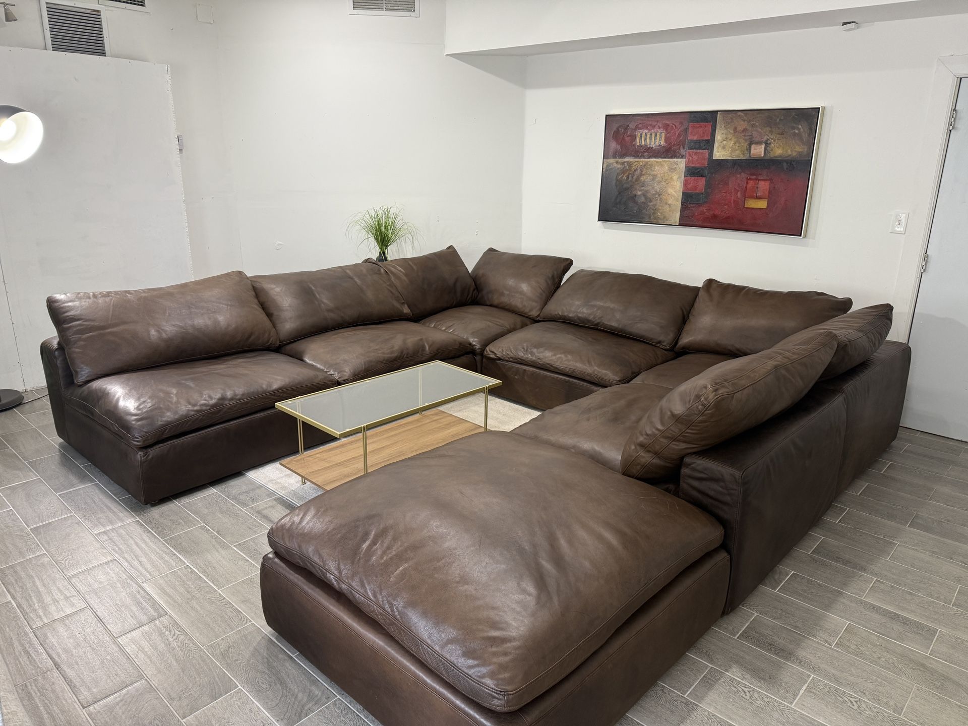 Restoration Hardware RH Cloud Modular Leather U-Chaise Sectional Couch Sofa