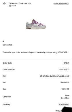 Off-White X Dunk Low  ‘ Lot 28 Of 50 ‘
