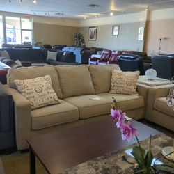 Beige Sofa + Loveseat