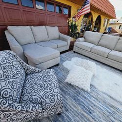 Beautiful Couch With Lounge Chairs And Single Sofa  And Chair Pillow Clean Good Condition 