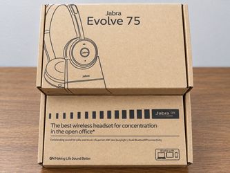 $50 NEW Jabra Evolve 75 UC, includes the charging stand + Jabra Link 370 USB adapter