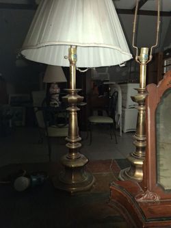 Stiffel Hollywood Regency brass table lamps with shades
