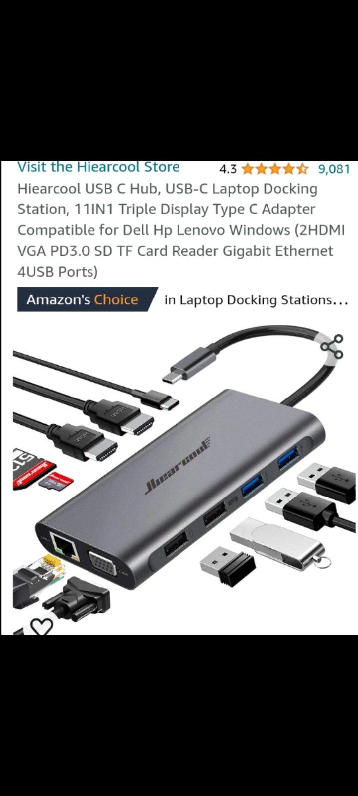 Hiearcool USB C Hub, USB-C Laptop Docking

/Selling For Half Price $