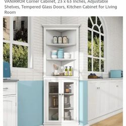Brand: VANIRROR
Corner Cabinet, 23 x 63 Inches, Adjustable Shelves, Tempered Glass Doors, Kitchen Cabinet for Living Room...NEW OUT OF BOX AND ALREADY