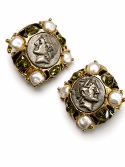 Vintage St. John (signed) Coin 1.5”  Clip Earrings