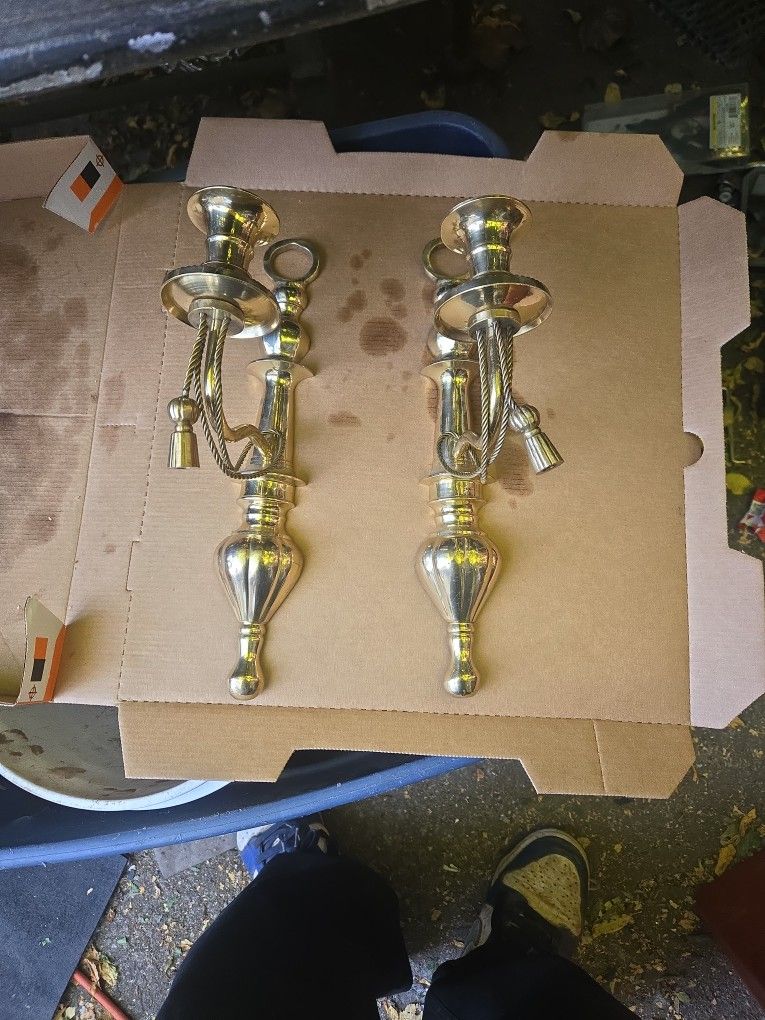 Vintage Brass 12” Wall Sconces with Rope and Tassel Candle Light~ Set of 2