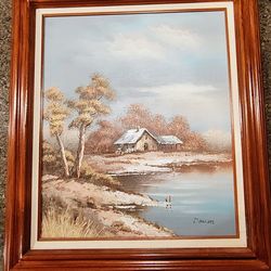 Vintage American Landscape Oil Painting by Deacon