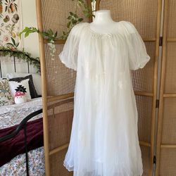 Vintage 50s 60s Lisette Al Sterling Chiffon Layered Nightgown Robe Peignoir Set Puff Short Sleeve
