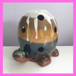 Turtle Shape Candle Holder Lantern Art Pottery Figural Ceramic Clay Glazed Glaze