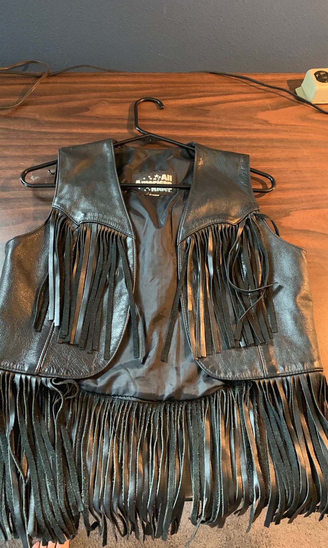 Women All American riders black leather fringe vest medium