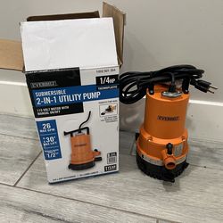 Everbilt 1/4 HP 2-in-1 Submersible Utility and Transfer Pump In Good Working Order In New Condition