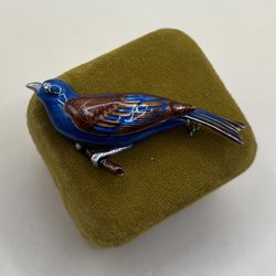 MMA Indigo Bunting Bird Brooch Hand Enameled John James Audubon