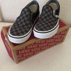 Vans Kids Youth 13 Black Gray Checker Slip-Ons Sneakers