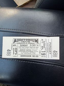 ticket stub for the third planet from the sun at auditorium theatre april 19, 1970