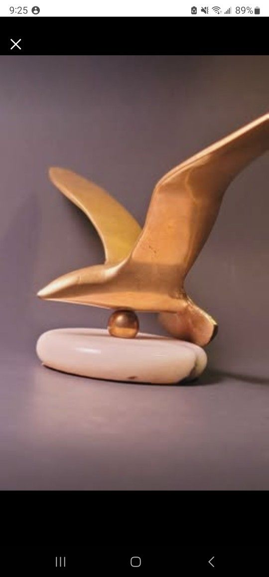 Solid Brass Sculpture White Marble Base Mid-Century Modern 1970's