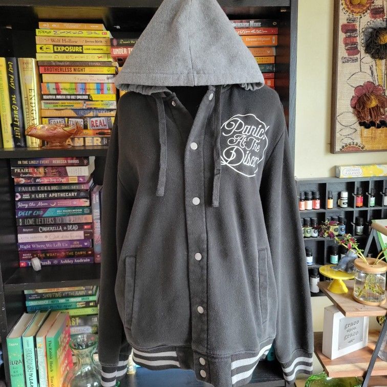 Panic! At The Disco Black Snap Up Varsity Style Hooded Jacket Size Medium