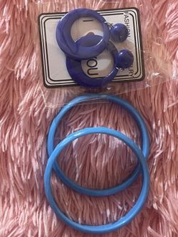 Retro Blue Hoop Earrings And Bracelet Set