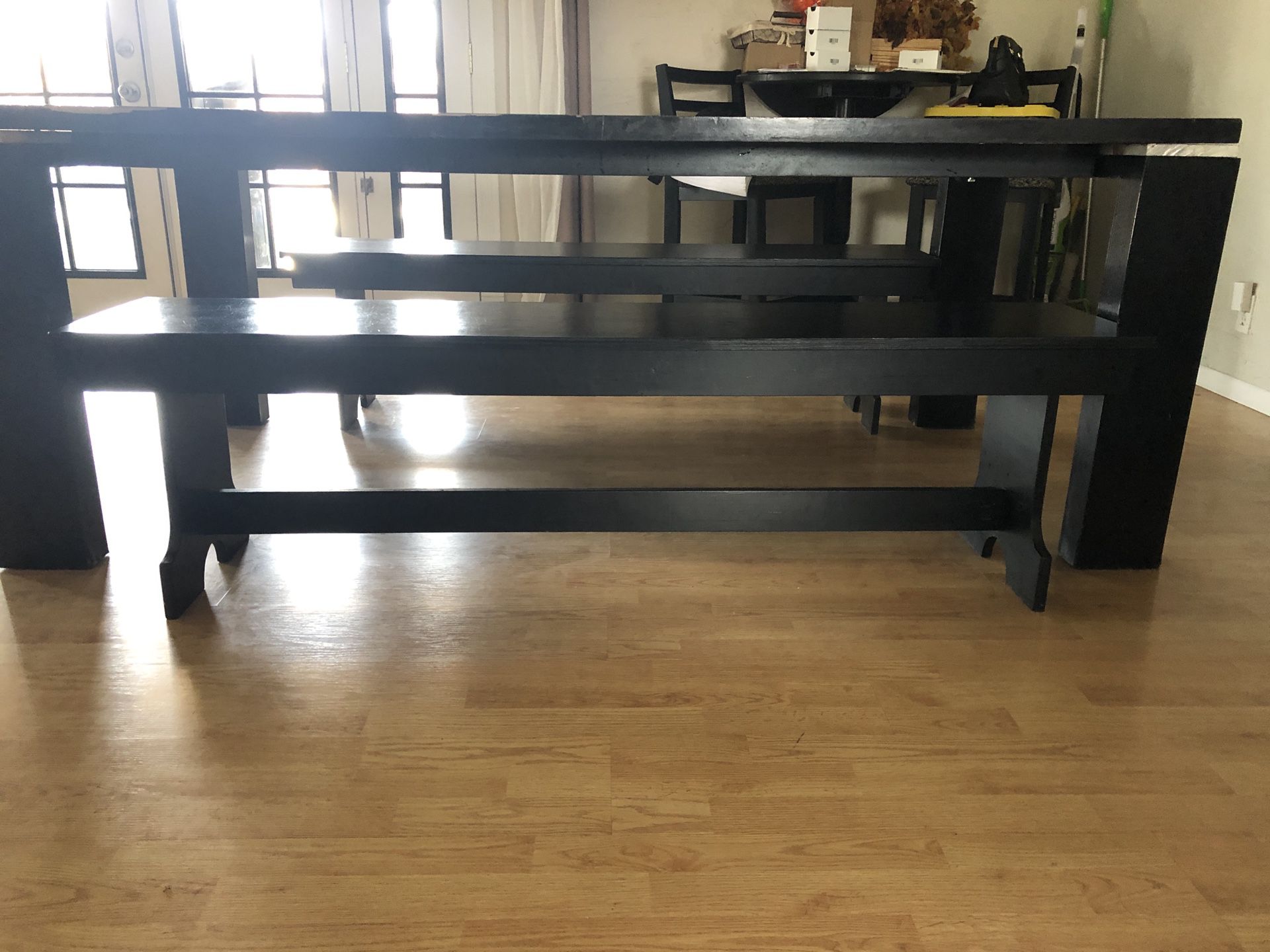 Large dining table with two benches