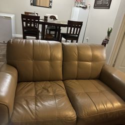 Gray Leather Sofa and Loveseat 