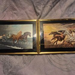  Foil Print Equestrian Horses by the Sea Print 1989