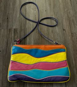 OHH! ASHLEY Multicolor Genuine Leather Crossbody Bag VTG 80s