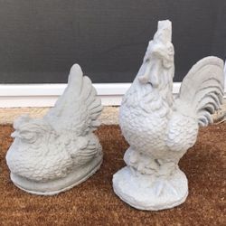 New Set Of Rooster And Chicken Made Out Of Cement Perfect Gift 🎁 