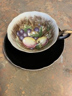 Hand Painted Black Cup & Saucer