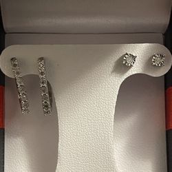 1/10 Ct Diamond Earring In Sterling Silver Set Hoops/studs