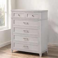 Farmhouse 6 Drawers Dresser for Bedroom, 43" Tall Modern Chest of Drawers with Deep Drawers & Bar Handles, Rustic Wood Dresser TV Stand, Wooden Closet