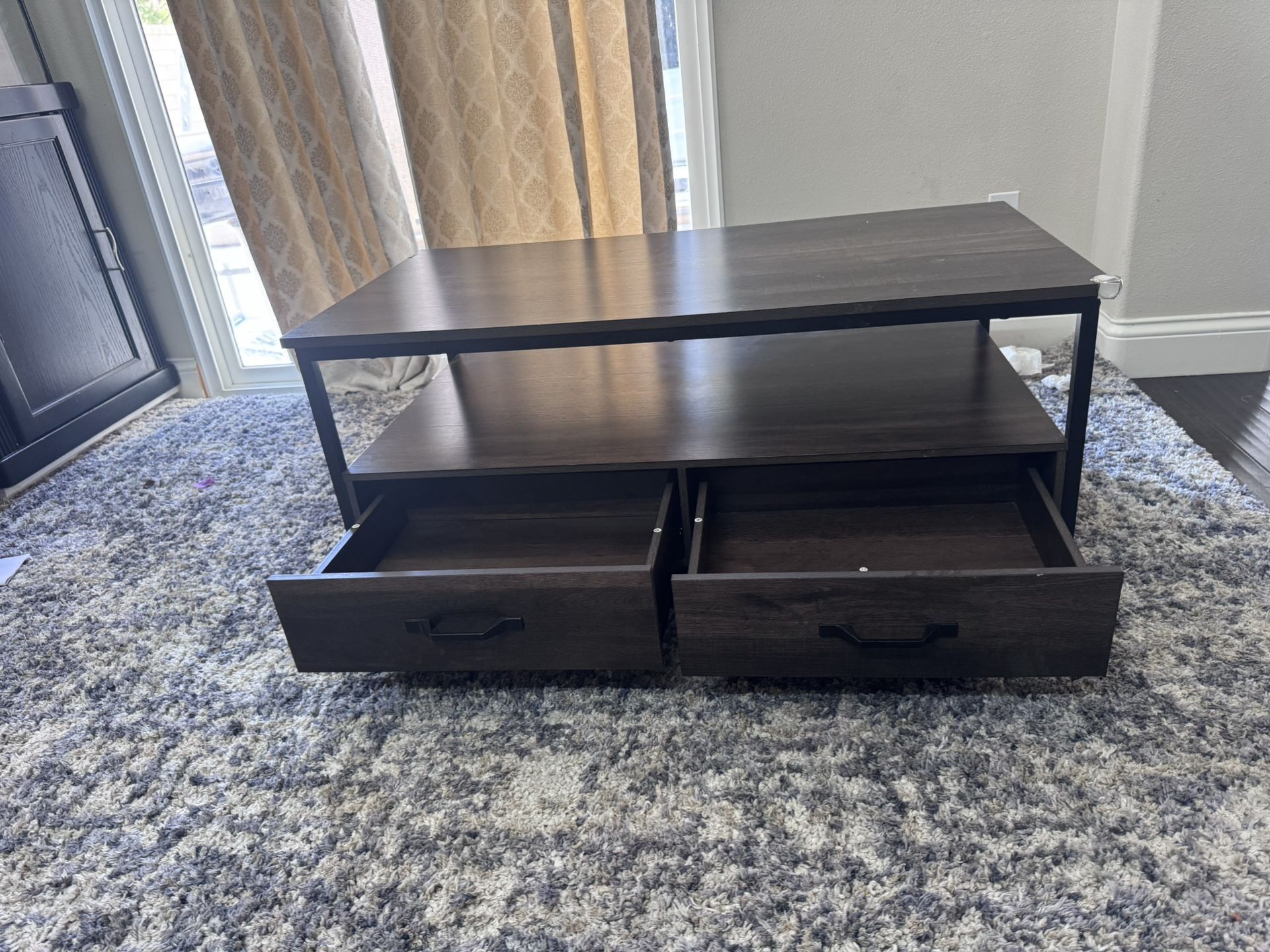 Modern Espresso Wood Coffee Table with Storage Drawers