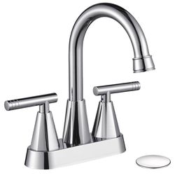 Chrome Bathroom Faucets for Sink 3 Hole, 4 inch Chrome Bathroom Sink Faucet with Pop-up Drain and Supply Hoses, Stainless Steel Lead-Free Centerset To