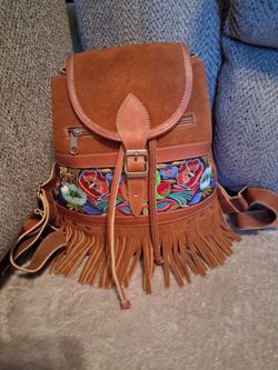 Embroidered Leather Backpack