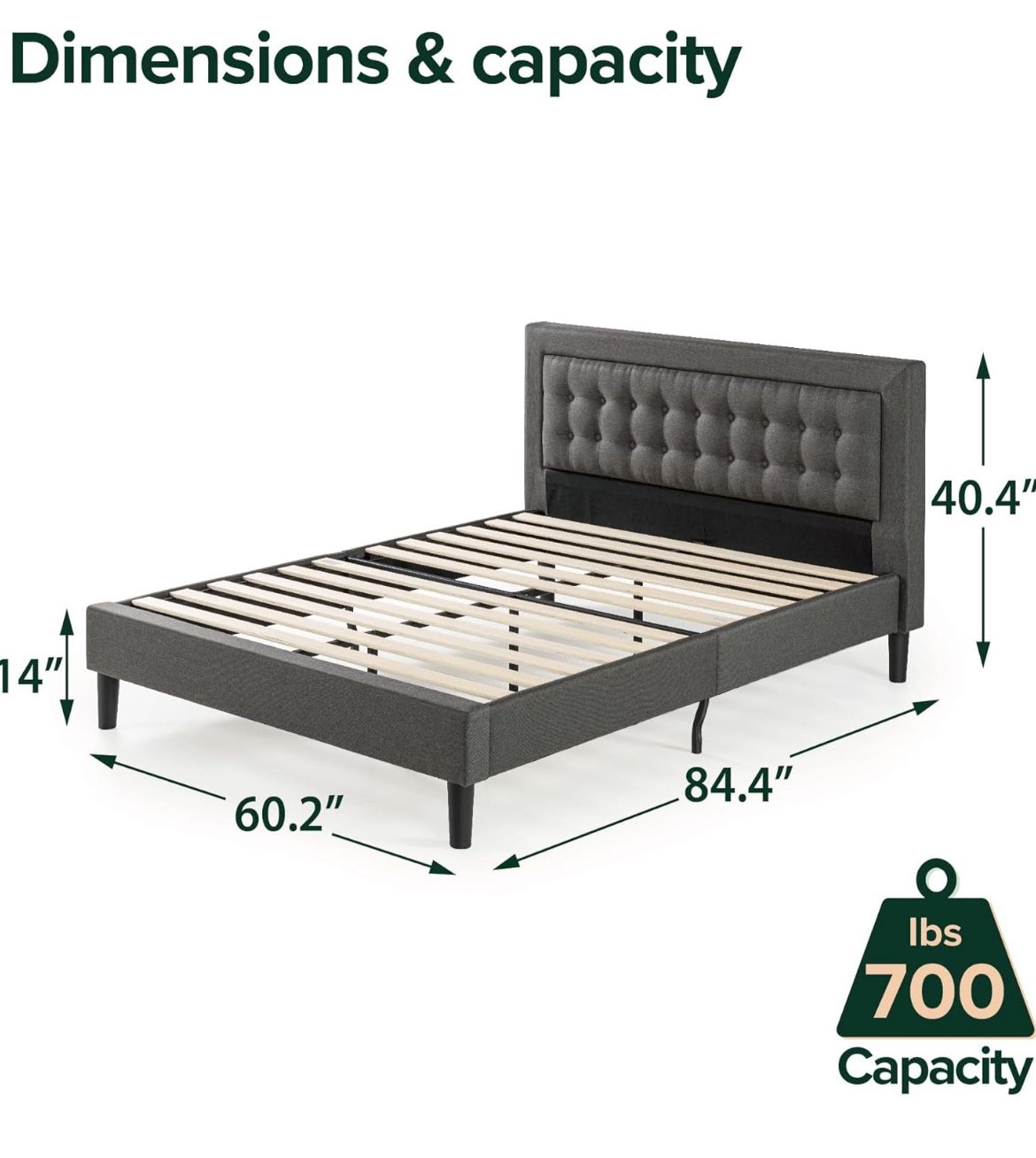 QUEEN - Upholstered Platform Bed Frame