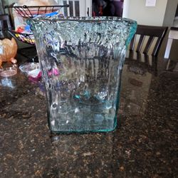 Transparent Glass Vase Elliptical Shape Hand Made Water Ripple