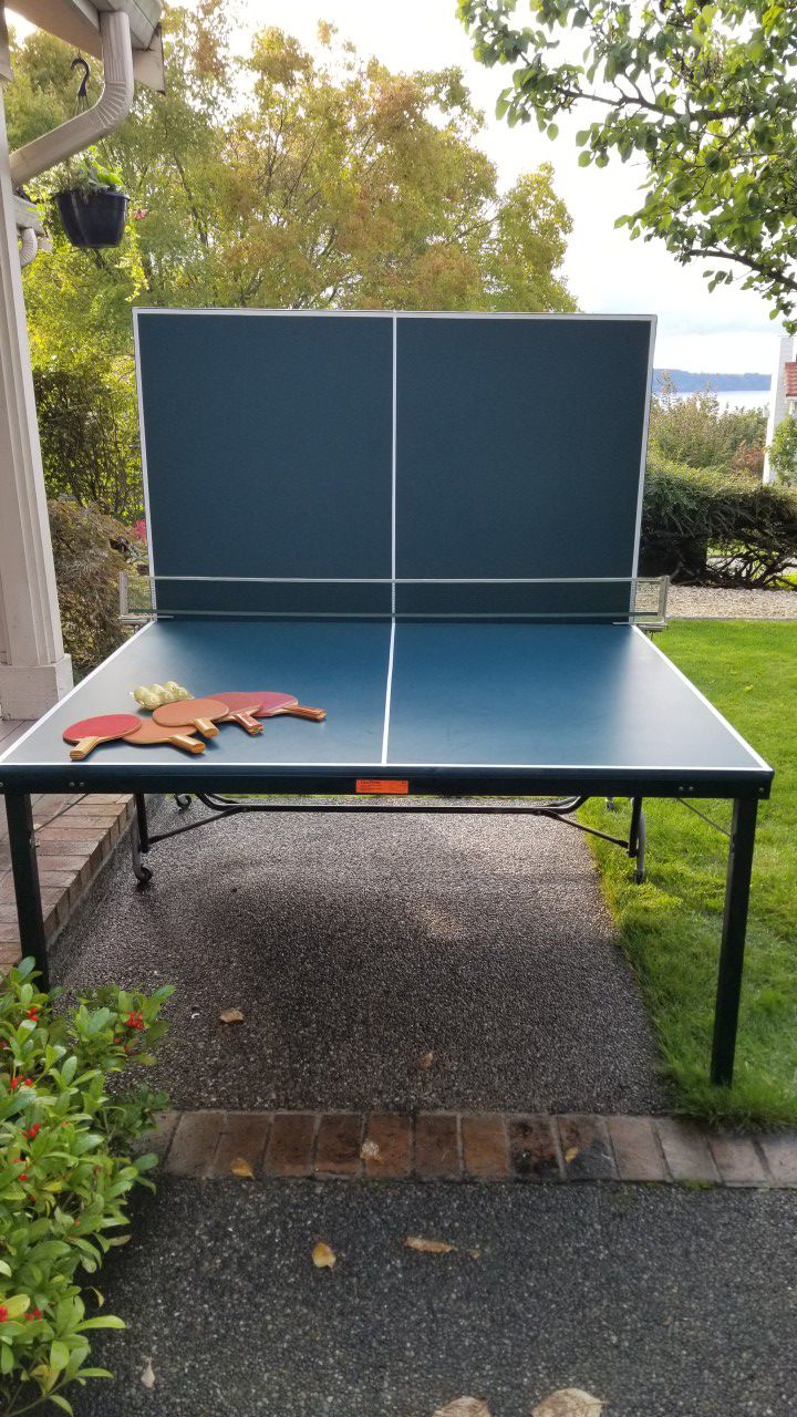 Ping pong table including paddles