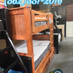 Triple Full Size Bunk Bed With Mattresses Included New 