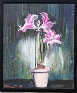 Lilies framed still life floral painting by Grigor Yesayan