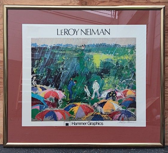 Signed Leroy Neiman "Arnie in the Rain" Double Golf Poster 36x30