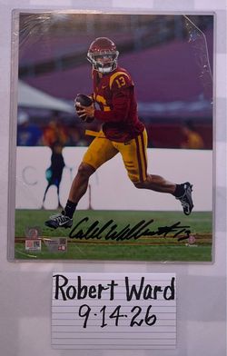 Fanatics USC Trojans CALEB WILLIAMS #13 Autographed - Red Jersey Scramble- 8” x 10” Photograph