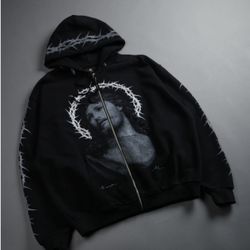 DARC SPORT NO WEAPON CROWNED MOATIS JESUS CHRIST ZIP UP HOODIE 