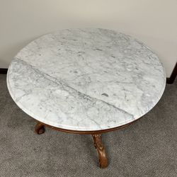 42” Marble Top, Solid Hardwood Table 