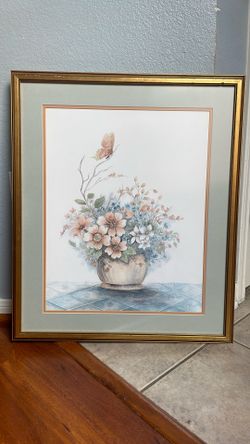 M. Bertrand Signed Framed Matted Floral Wall Art 22x26