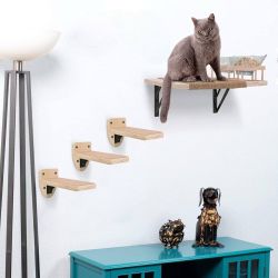 Cat climbing frame cat wall rack, comes with 2 cat food racks and food bowls, 3 steps