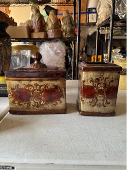 Set Vintage Ceramic Decorative Container Vase, red, leopard, gold, jarrón rojo, leopardo, dorado
