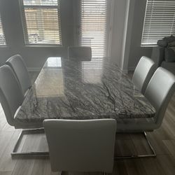 Gray Marble Design Dining Table With 6 Chairs