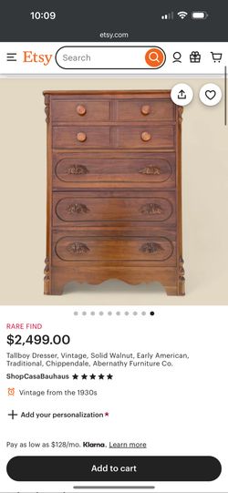 Tallboy Dresser, Vintage, Solid Walnut, Early American, Traditional, Chippendale, Abernathy Furniture Co