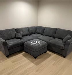 4- PC sectional sofa with ottoman dark grey corduroy new in box